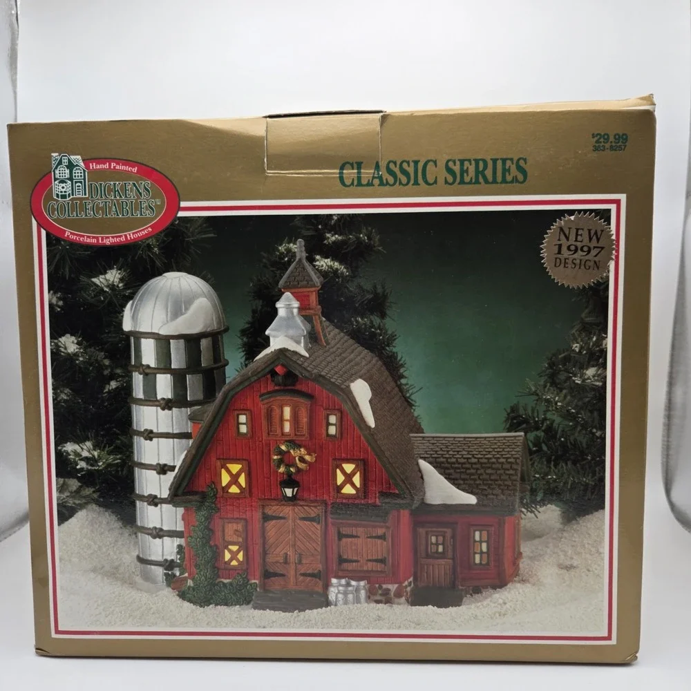 Vintage Dicken's Village O'Well Heartland Valley Village Red Barn With Silo  NEW